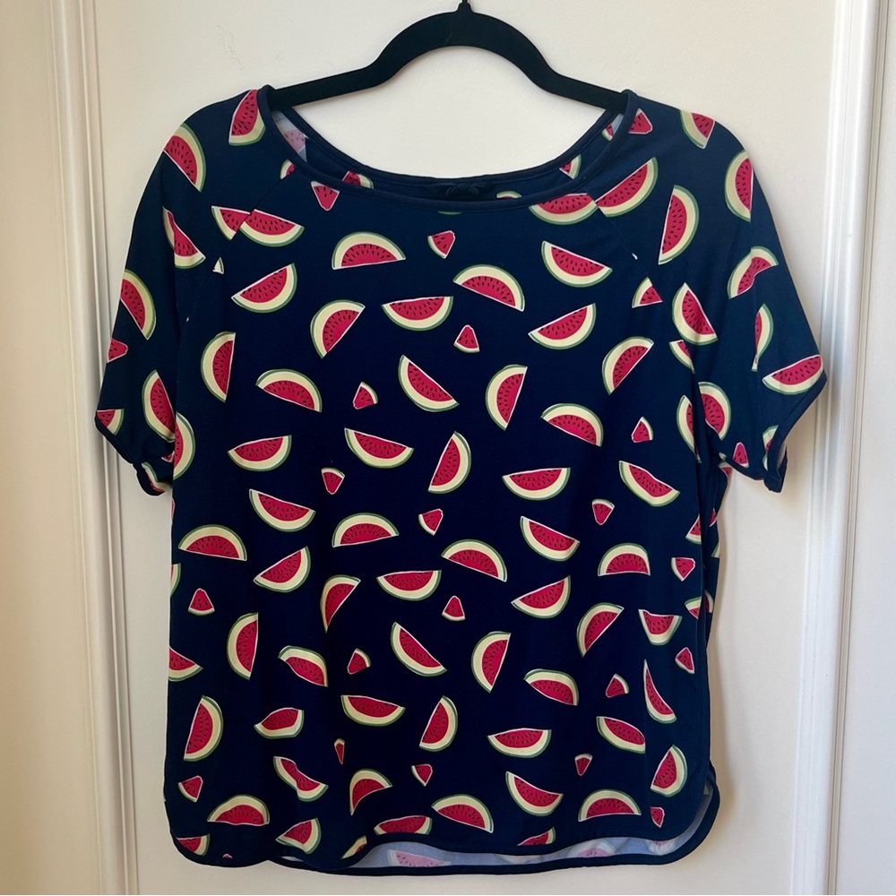 Kate Spade Y2K Watermelon Relaxed Fit Navy Blue Short Sleeve Top Size Medium